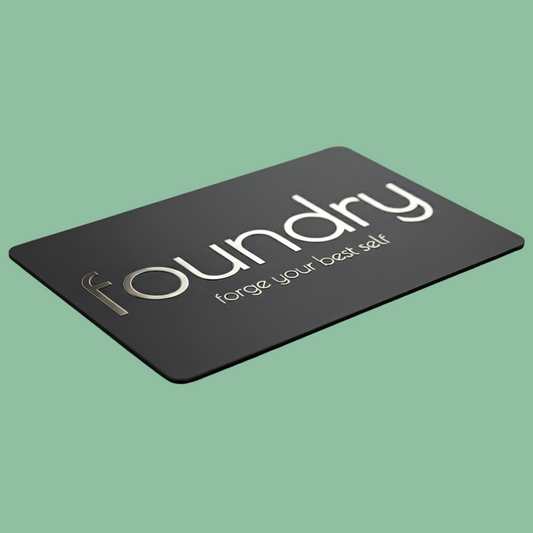 Black card with 'foundry' branding on a green background

